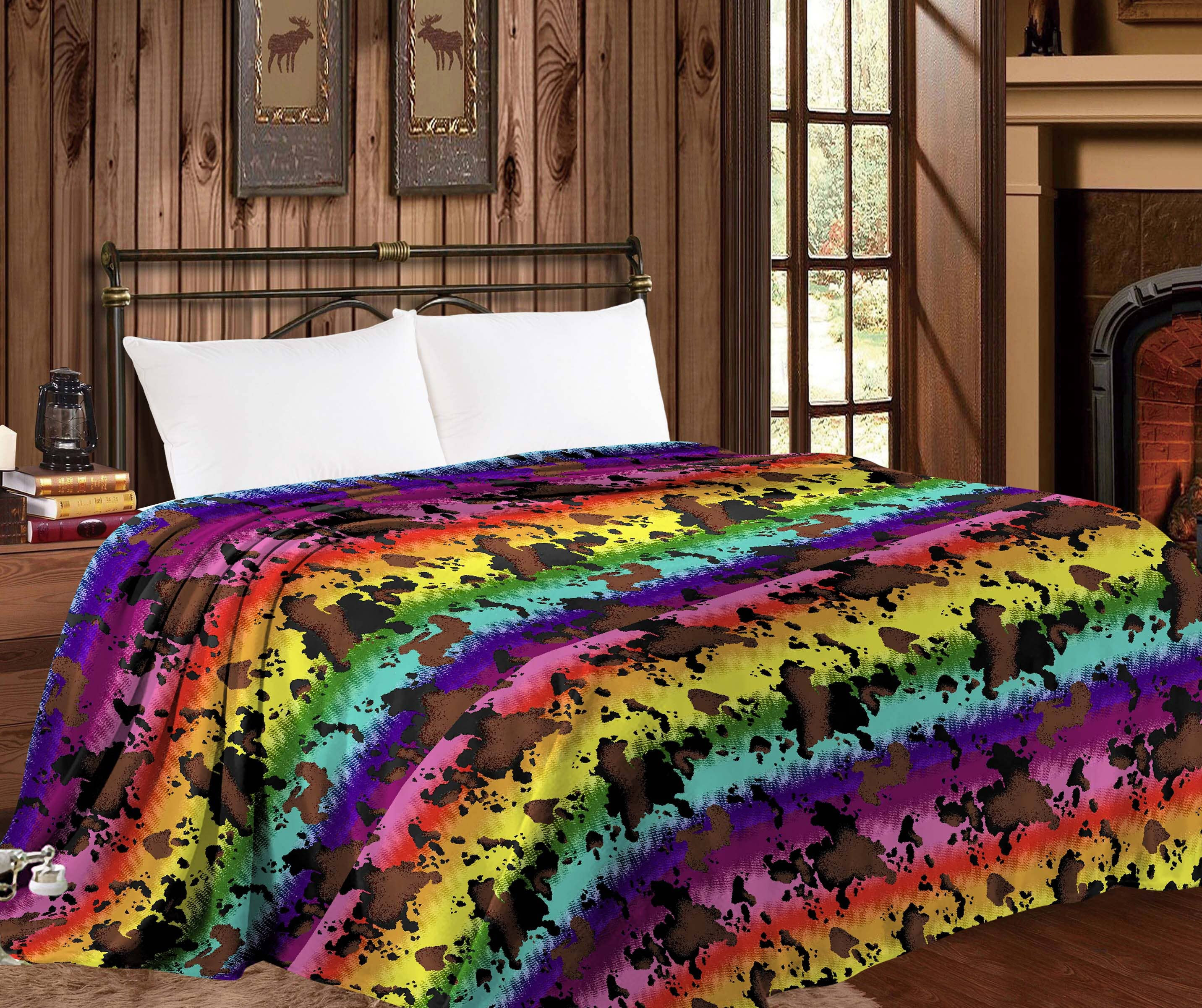 Thin Throw Blanket - Rainbow Cowprint : Twin