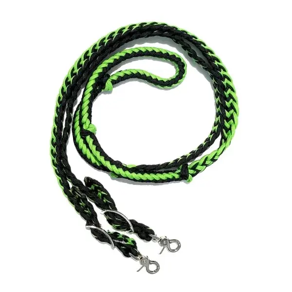 Thumbnail: Braided Barrel / Roping Reins 8' w/ 2 Nickel Plated Scissor Snaps Black/Tan