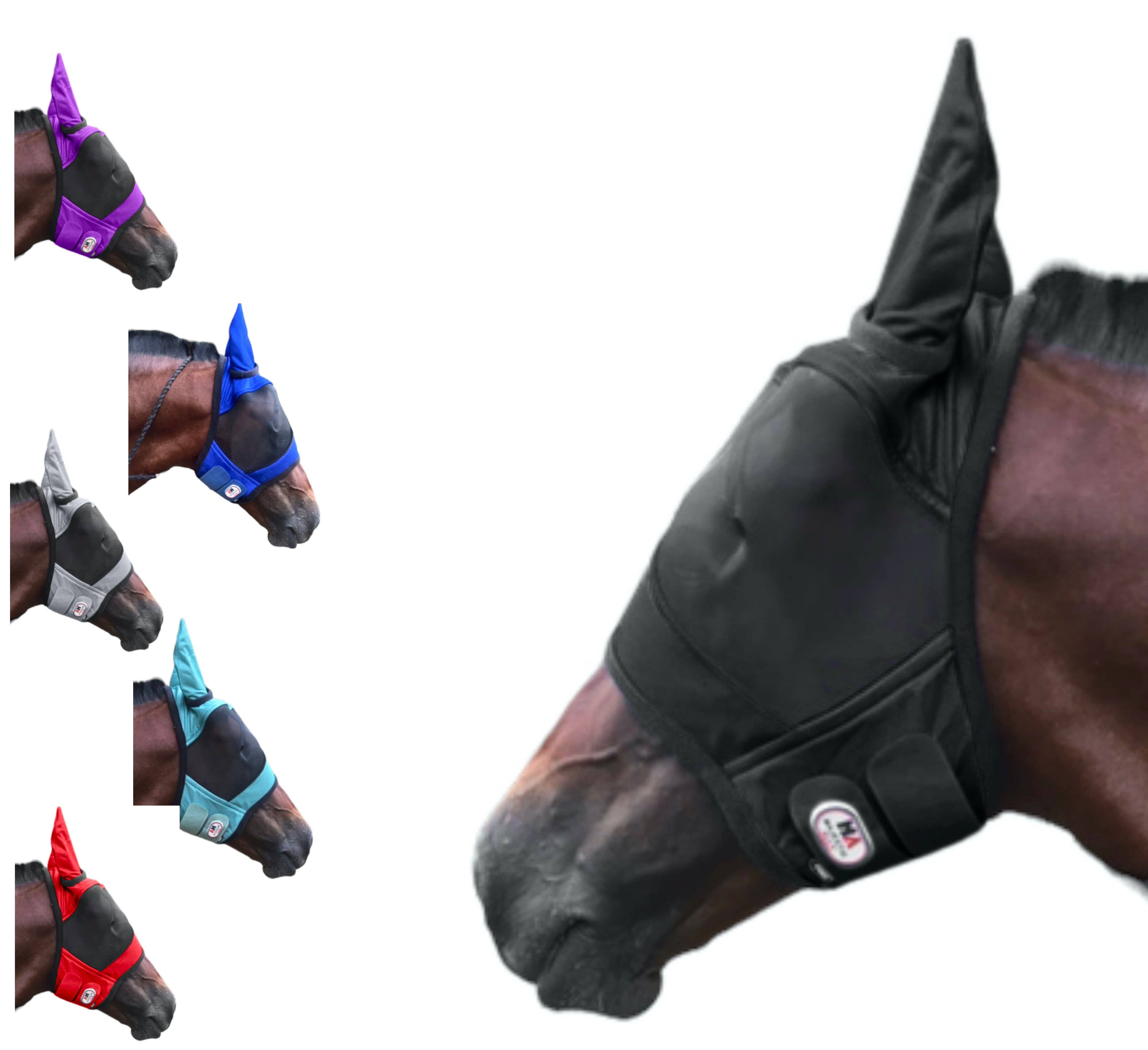 Majestic Ally Horse Fly Mask w/Ears, Comfort Durable Fine Mesh Soft Fleece BLACK