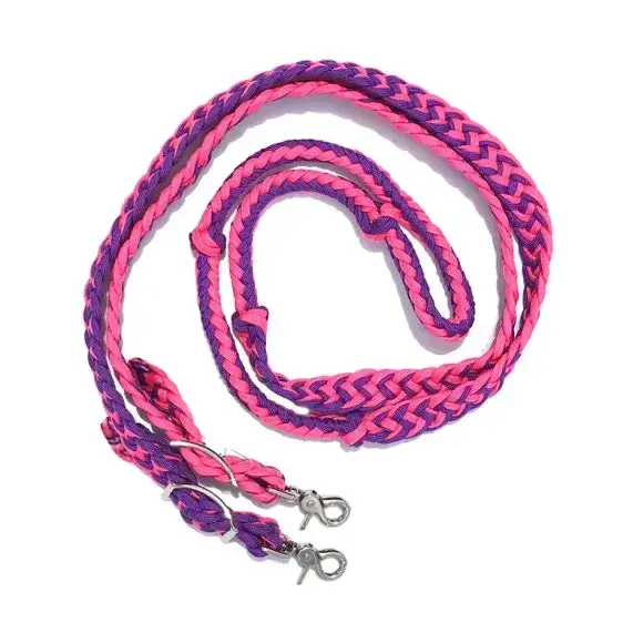 Thumbnail: Braided Barrel / Roping Reins 8' w/ 2 Nickel Plated Scissor Snaps Black/Tan
