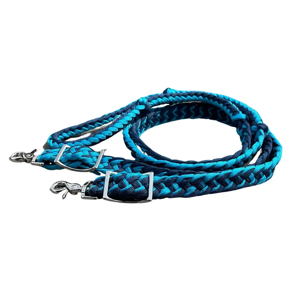 Thumbnail: Braided Barrel / Roping Reins 8' w/ 2 Nickel Plated Scissor Snaps Black/Tan