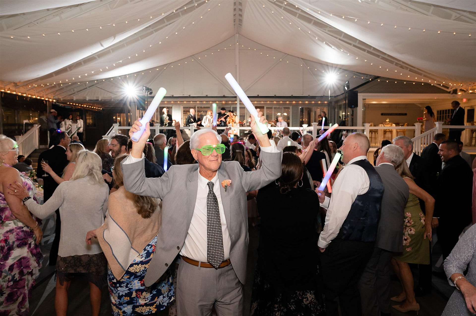 dance party at wedding reception at Popponesset Inn tent