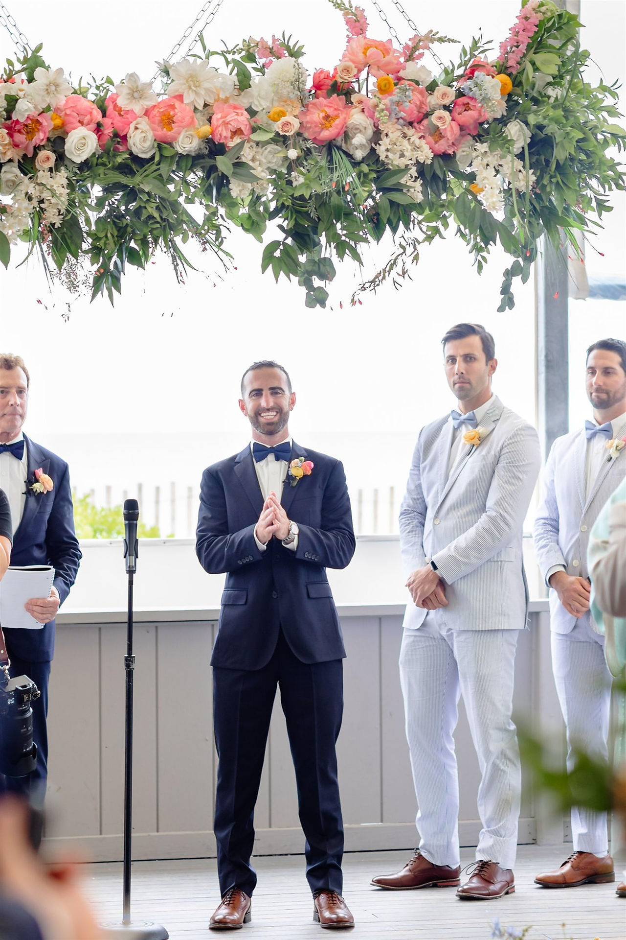 Groom seeing bride and wedding ceremony