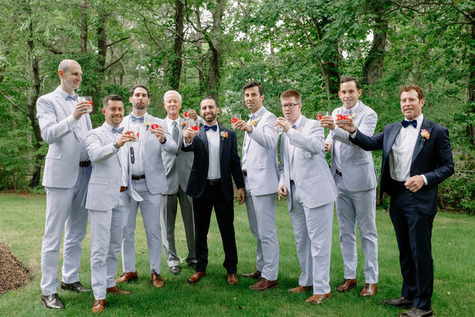 Groomsmen cheers photos at Cape Cod