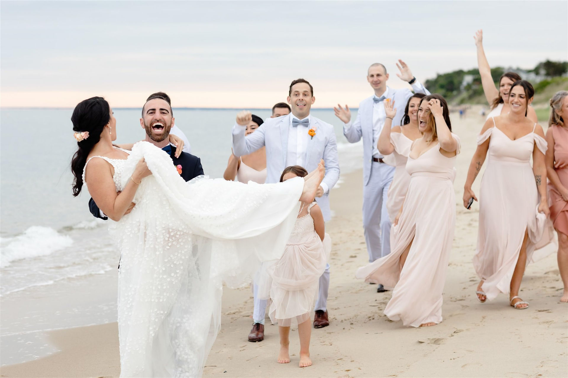 Cape Cod beach wedding party photos