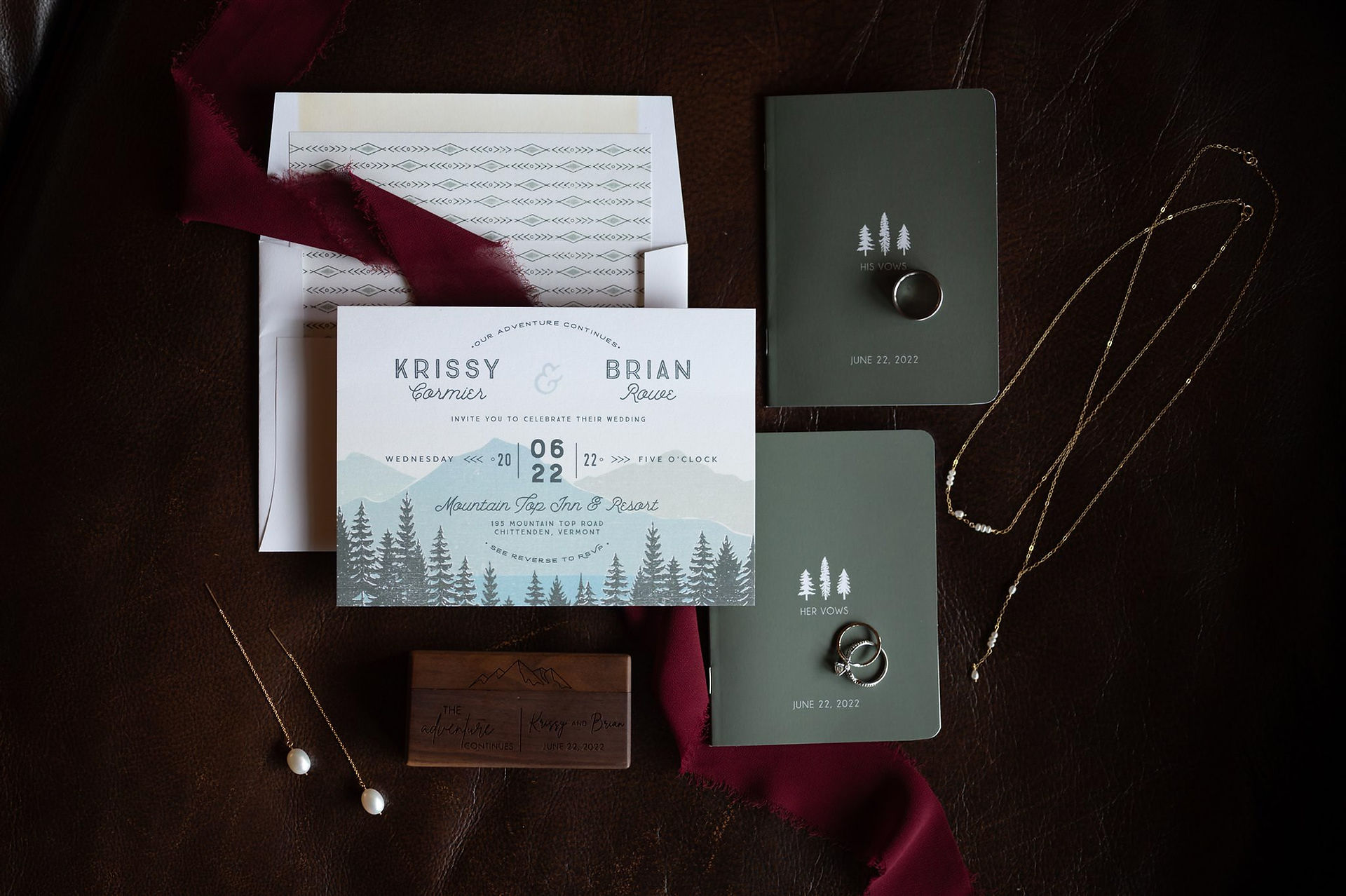 Wedding invite flatlay details for elopement