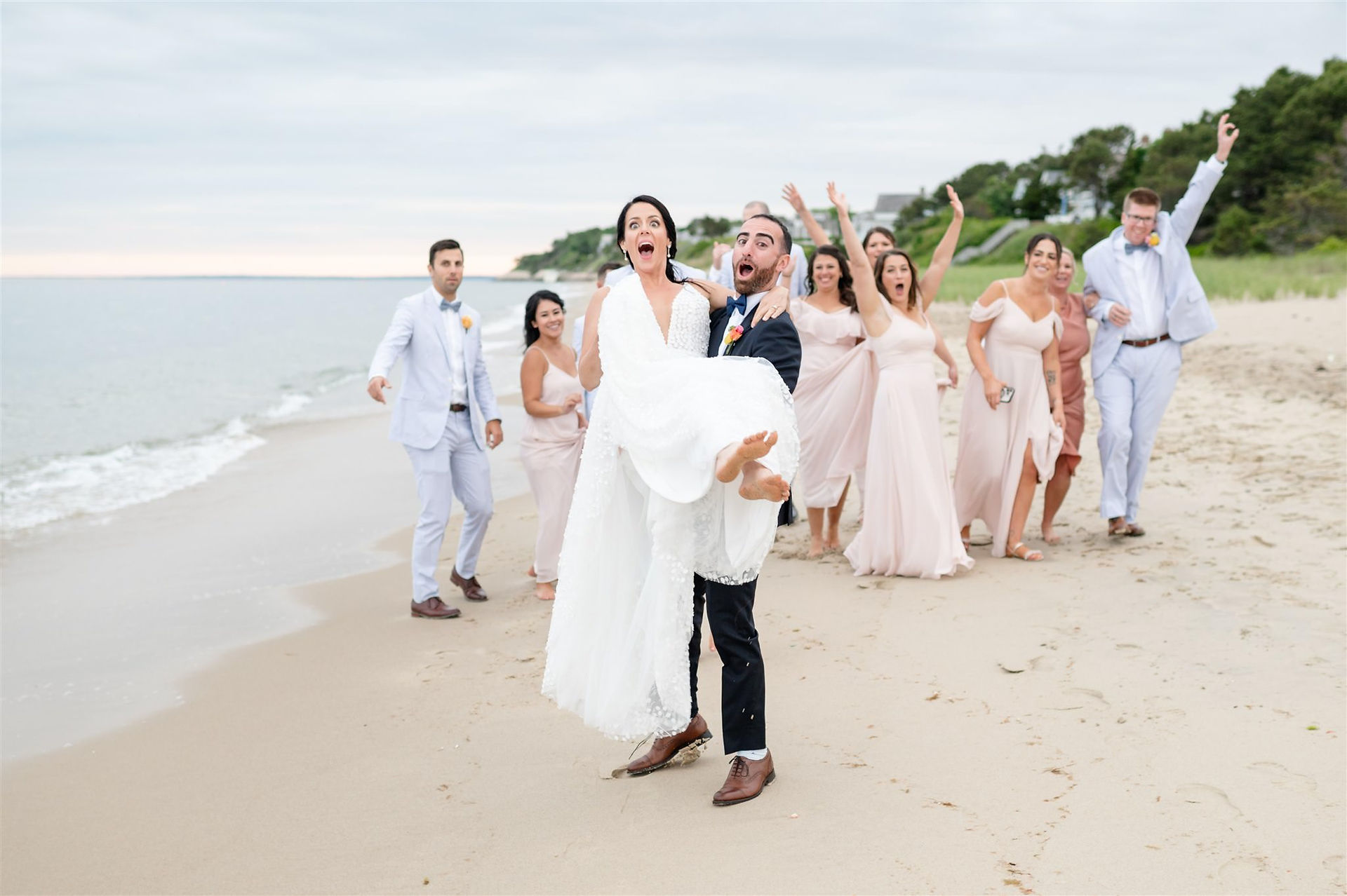 Cape Cod beach wedding party photos