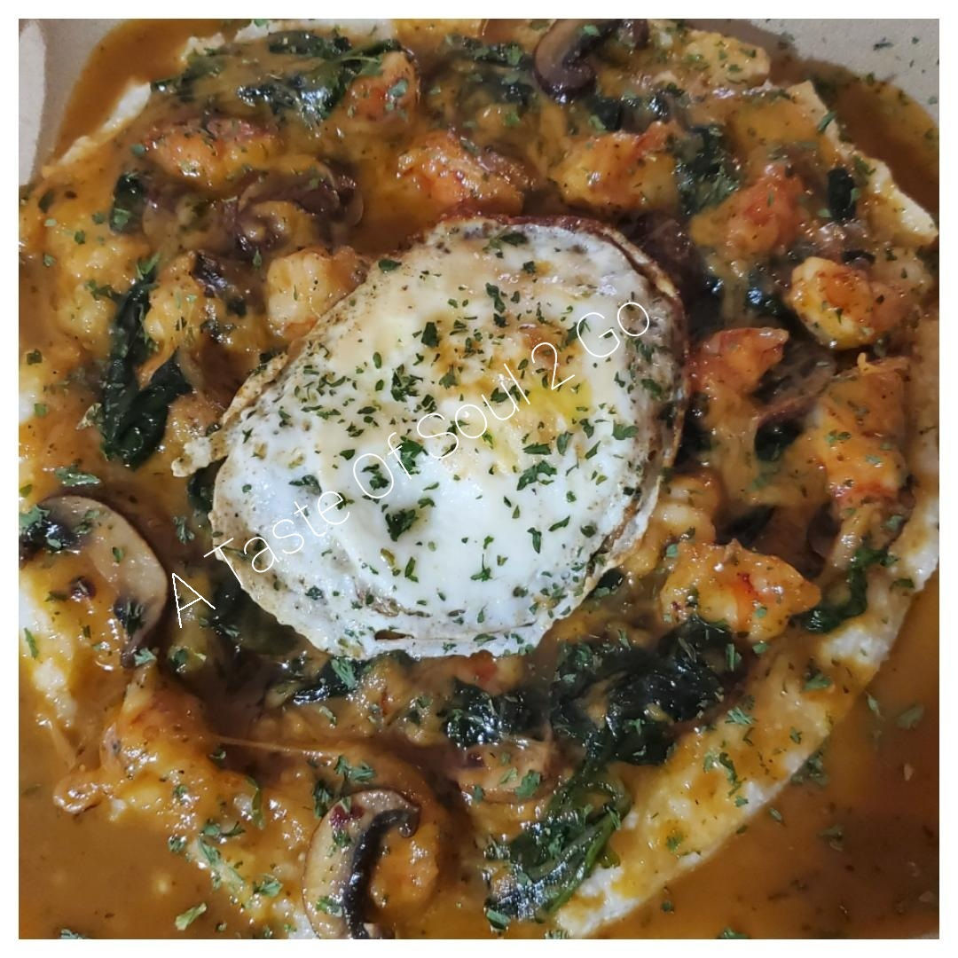 Salmon, Shrimp, Lobster, Grits