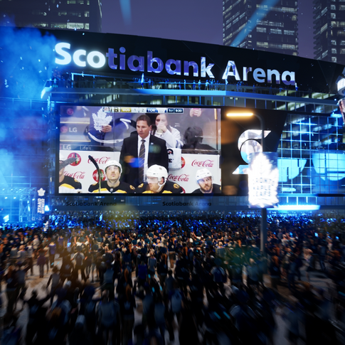 3D render of hockey arena during game night in Canada. Scotiabank arena 3D render