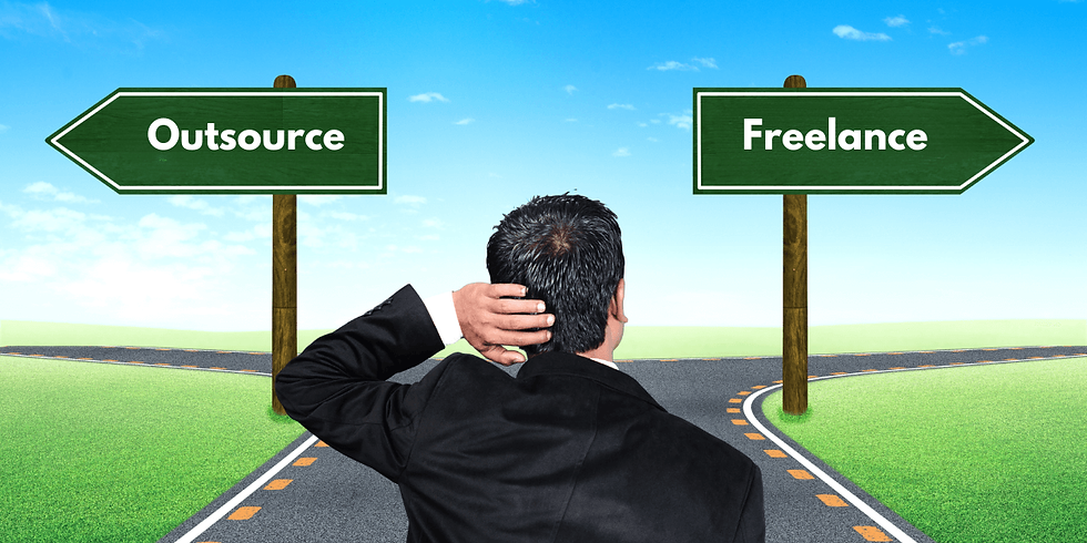 A person choosing between 2 options: to outsource or hire a freelancer