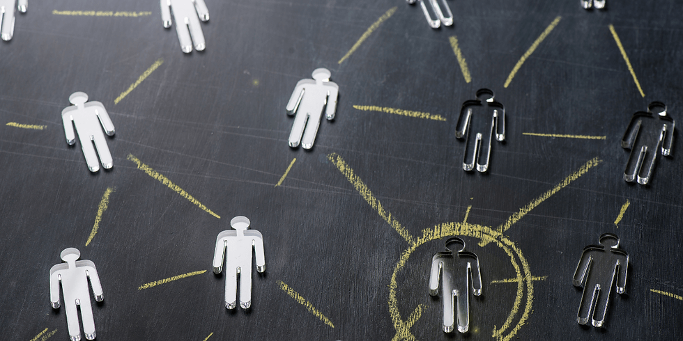 transparent figures on a black desk linked by chalk to signify networking