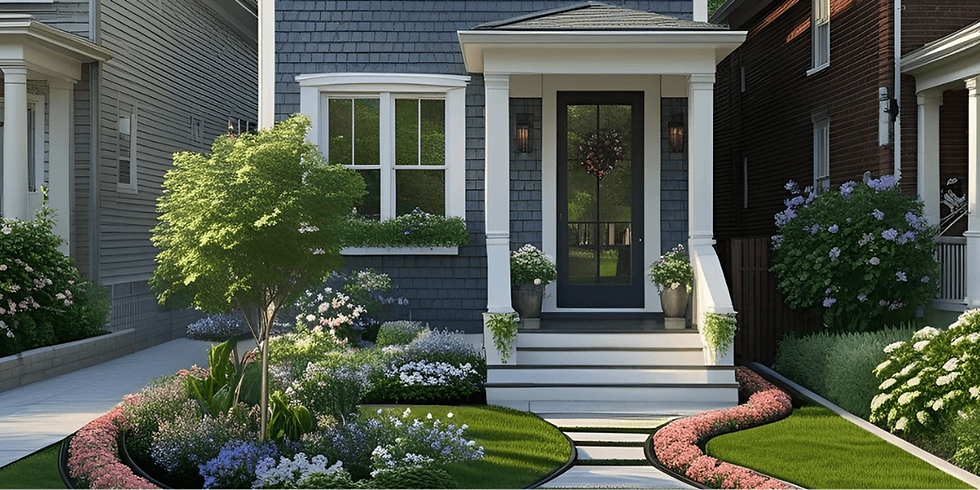 narrow front yard but with curved edging on garden