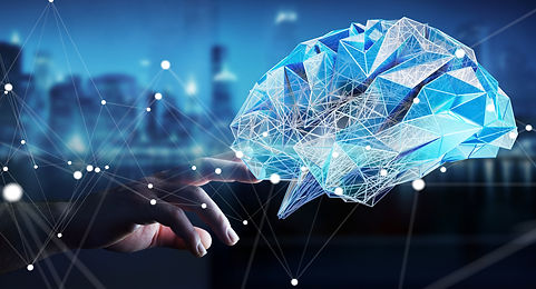 Hand reaching out to touch digital brain