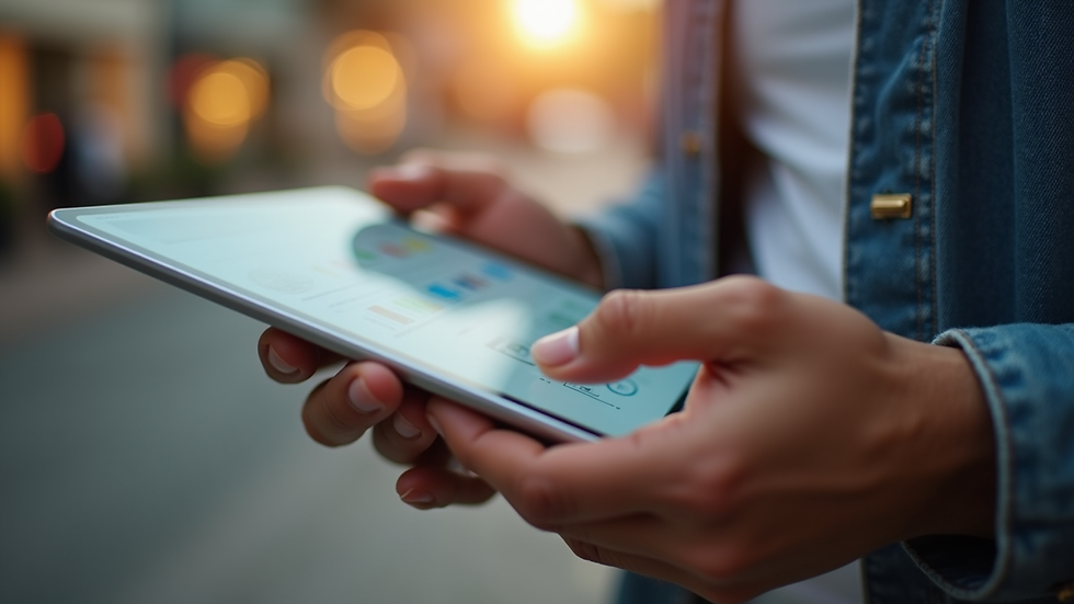 Close-up view of a person using a tablet to browse an online marketplace