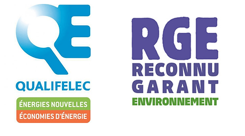 Logo QUALIFELEC et RGE – Entreprise reconnue pour l’efficacité énergétique et les énergies renouvelables