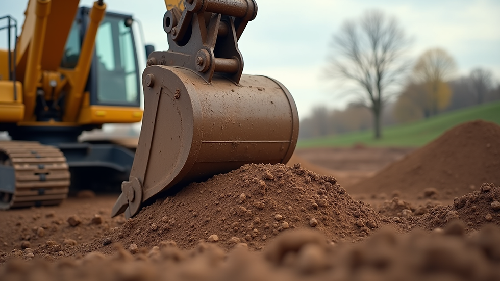 Close-up view of excavator bucket digging soil on a construction site