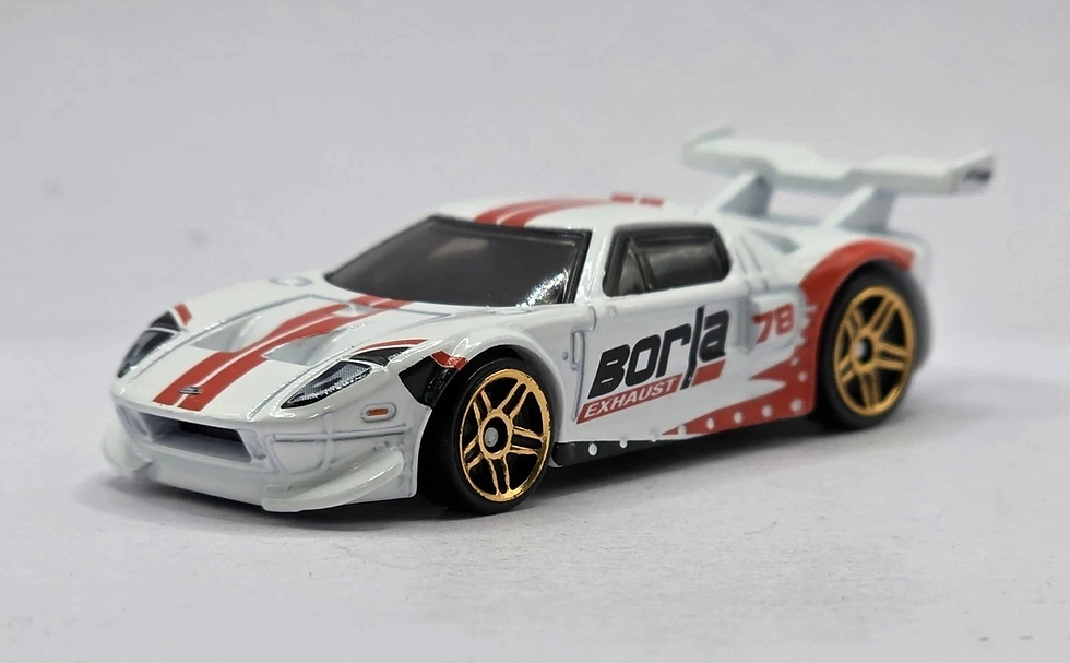 White Hot Wheels Borla Ford GT LM diecast at The Scale Speed Syndicate Garage