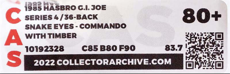 Thumbnail: 1985 Hasbro GI Joe Series 4/36 Back Snake Eyes Commando with Timber CAS 80+ 