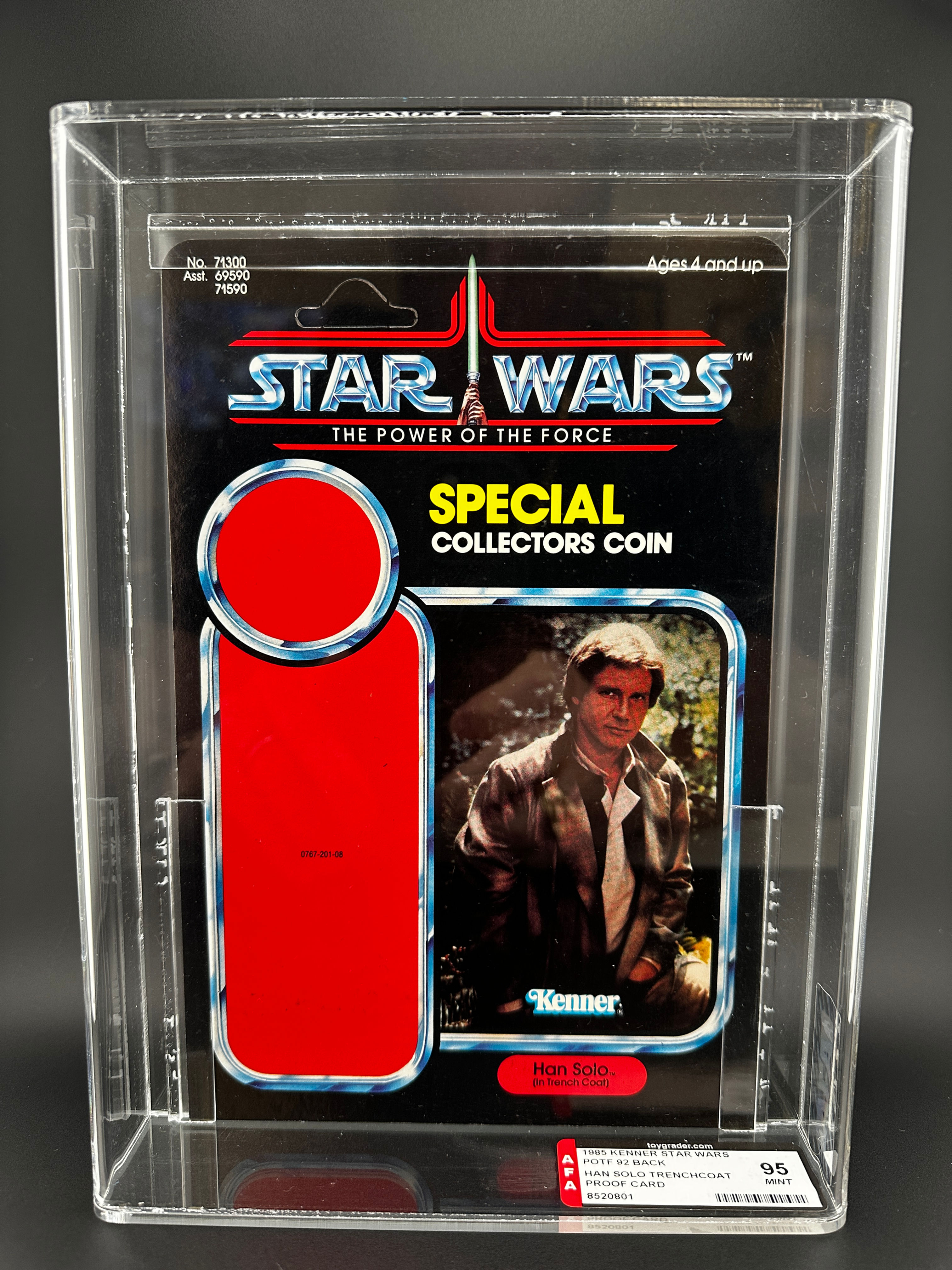 1985 Kenner Star Wars POTF 92 Back Han Solo Trenchcoat Proof Card AFA 95