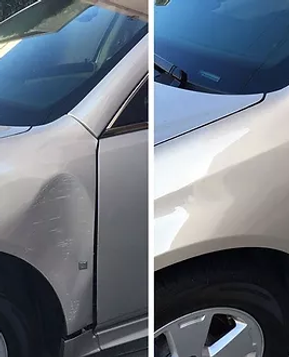 car dent before and after gray car. AWT American Window Tinting, Delray Beach. Specialize in Dent.