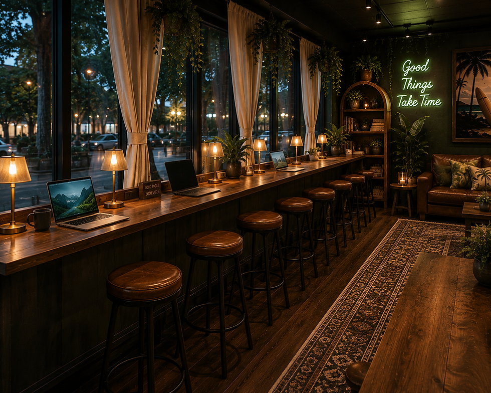 Bar seating area at a Kava Bar Pompano Beach location