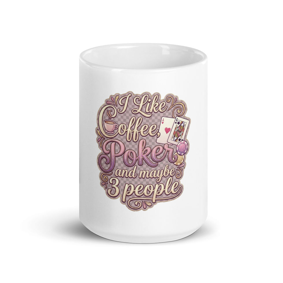 Thumbnail: I Like Coffee, Poker and Maybe 3 People Pink White glossy mug