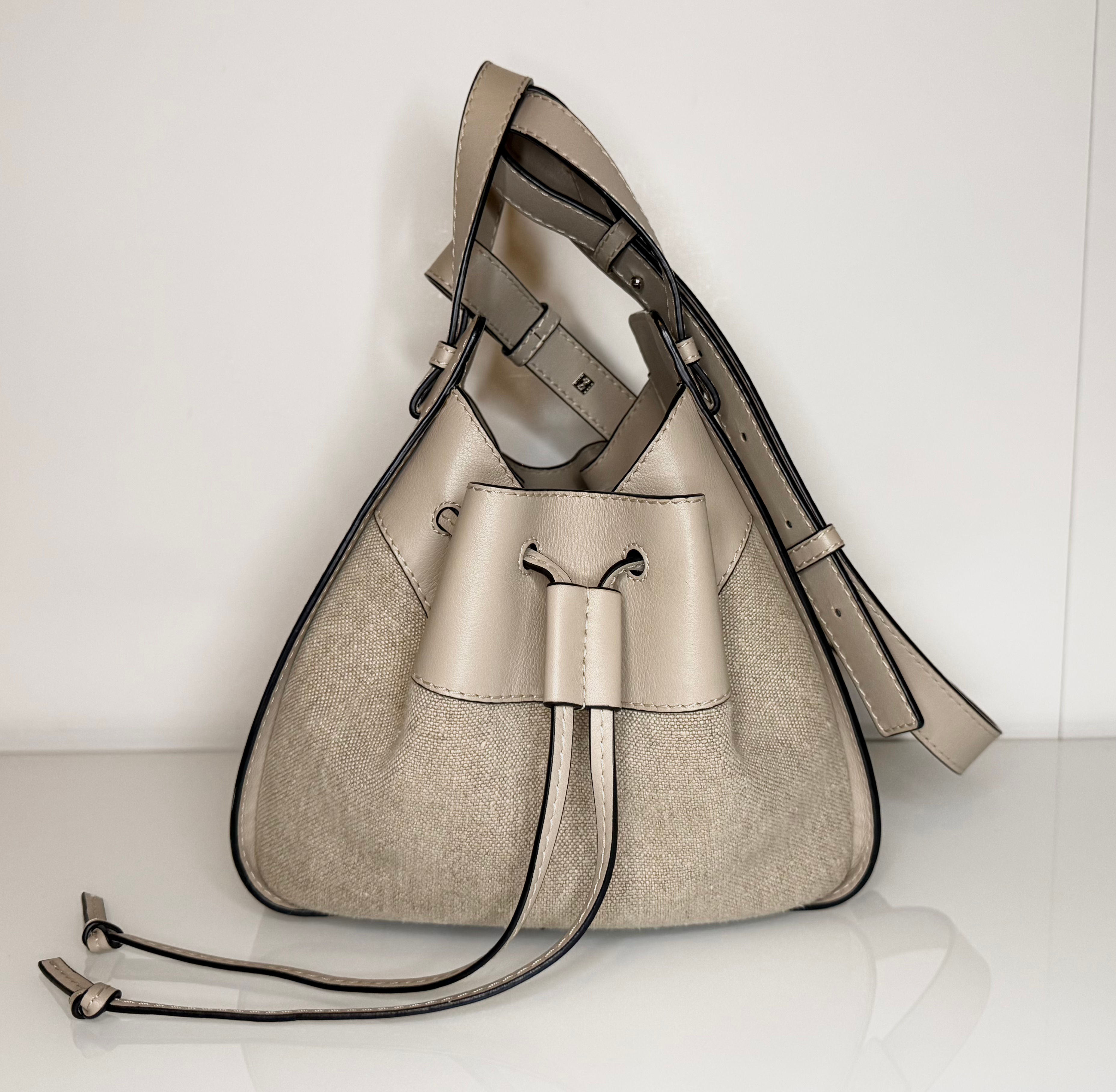 Loewe Hammock Light Oat Leather & Canvas Small Bag