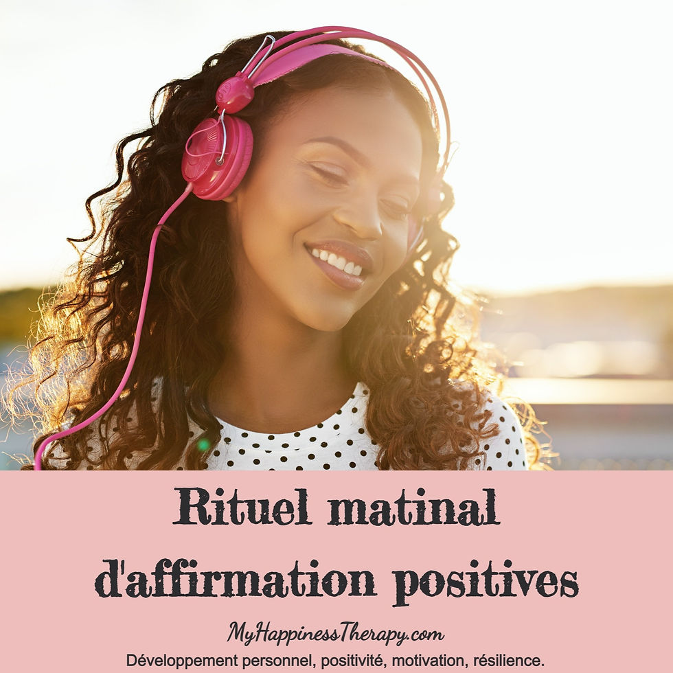 Femme écoutant des affirmations positives avec un casque audio.