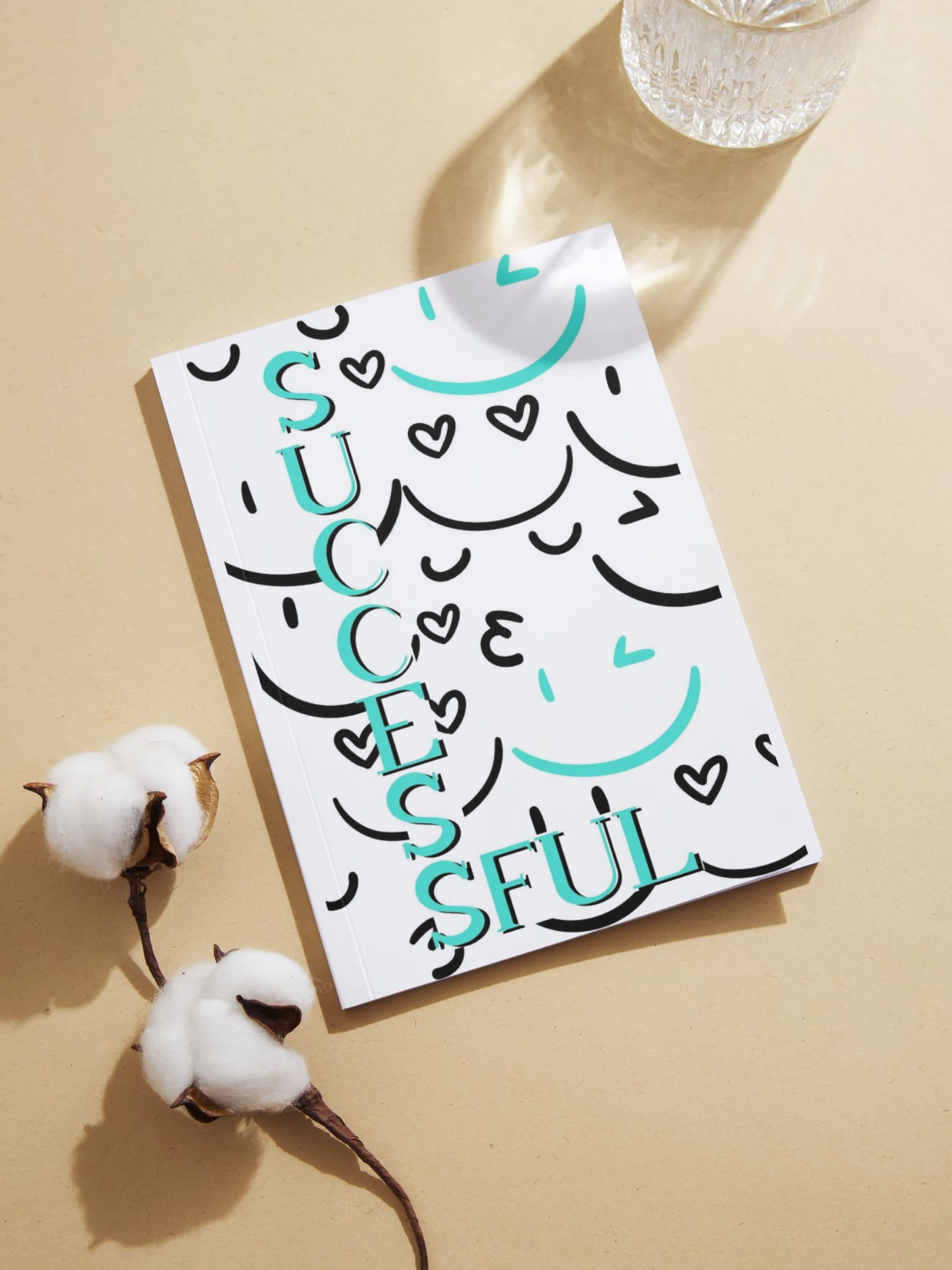 Couverture du journal de succès EstellyHappy - SUCCESSFUL est écrit en lettres capitales turquoise