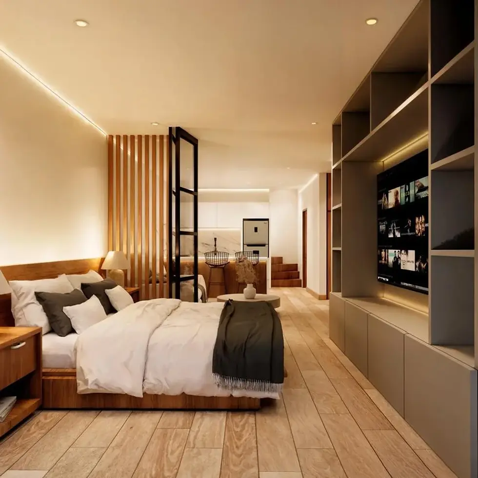 Elysium - View of Studio Apartment at Elysium, showcasing Modern Bedroom, Open Concept Living.