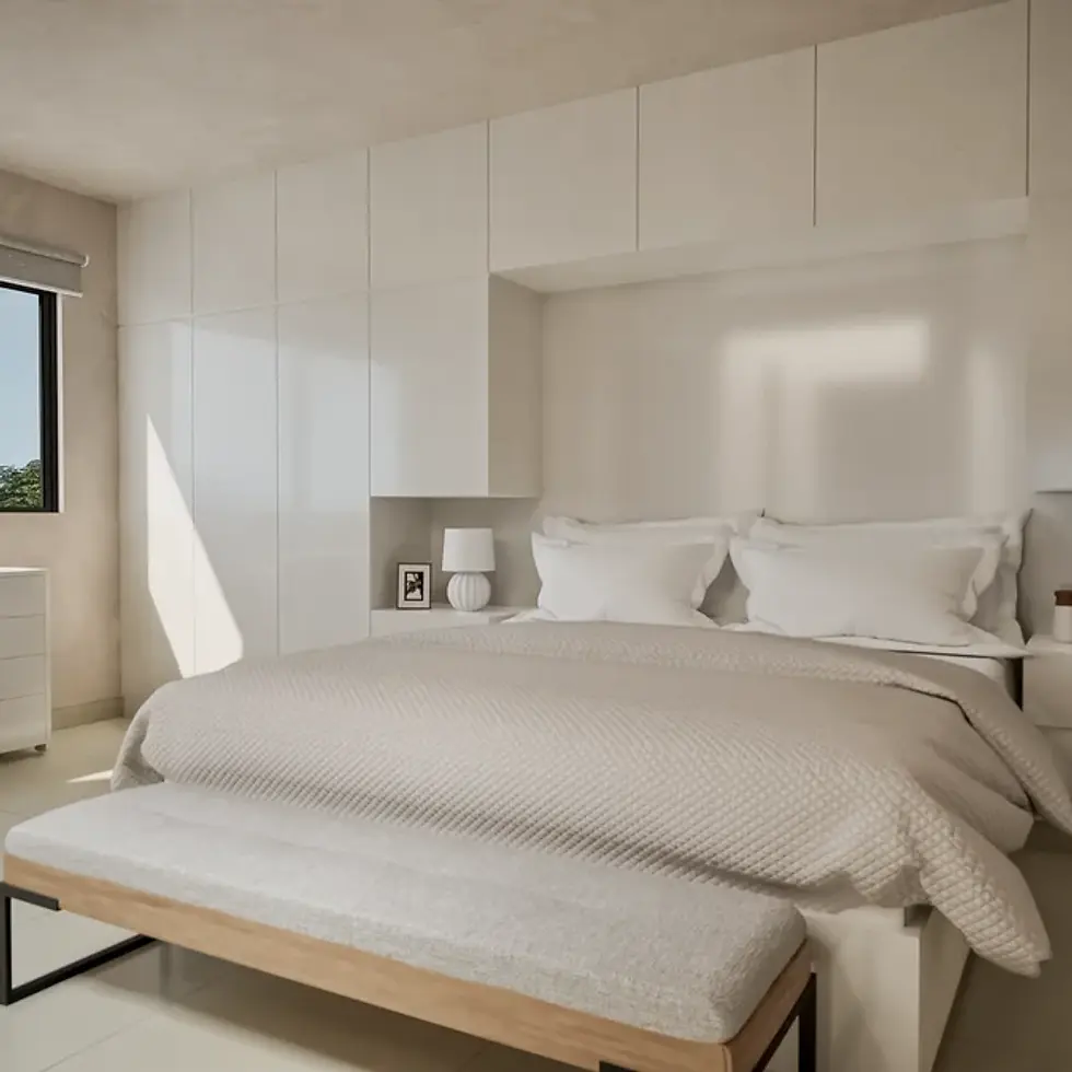 Polo 5ta - View of Modern Bedroom at Polo 5ta, showcasing Minimalist Design, White Interior.