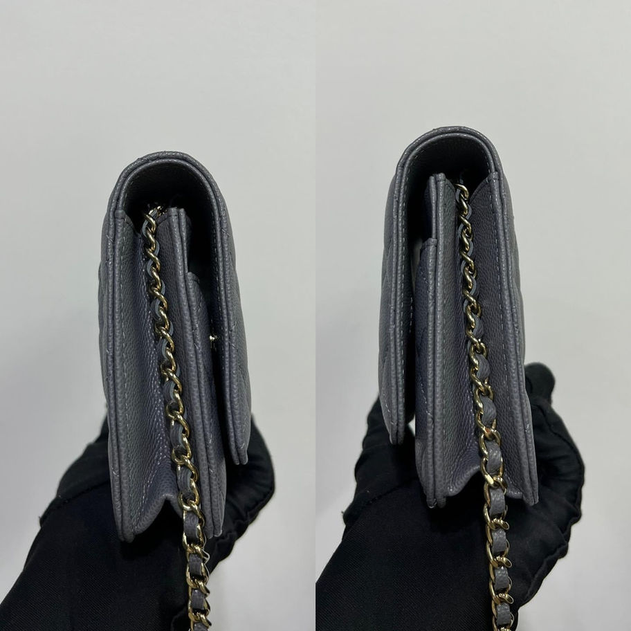 Gray Chanel chain bag, side view