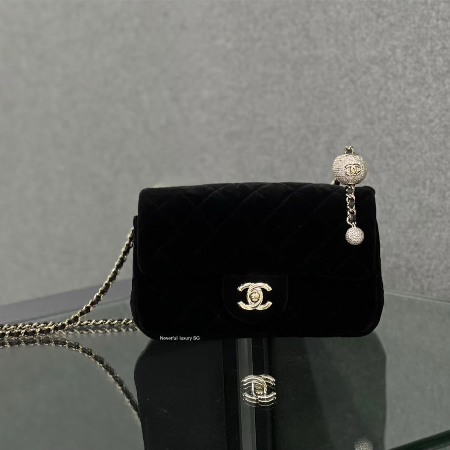 Chanel Mini Flap Rectangular 25A Black Velvet Front View