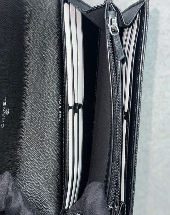 Chanel Boy Long Wallet in Black Interior View
