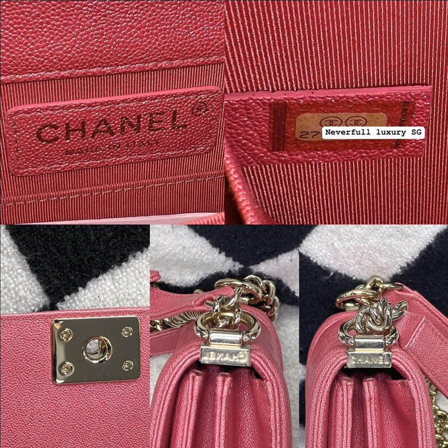 Chanel Boy Vertical 19S in Pink Iridescent Stamp View