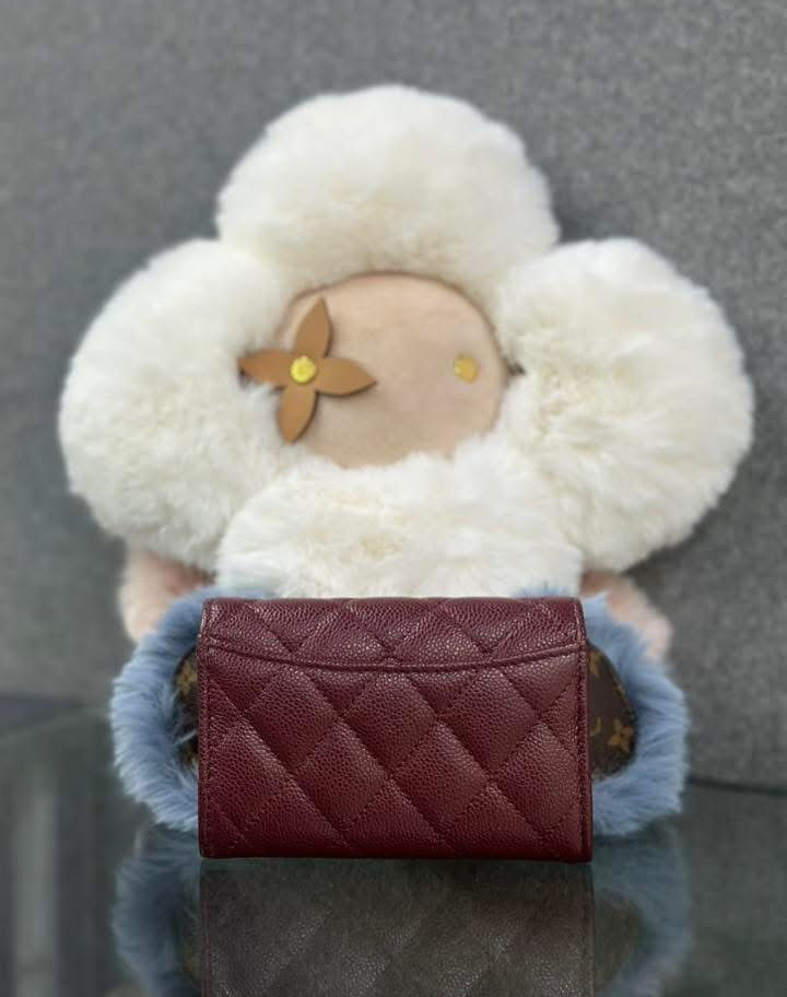 Chanel Classic Flap Card Case 24K in Burgundy Back View