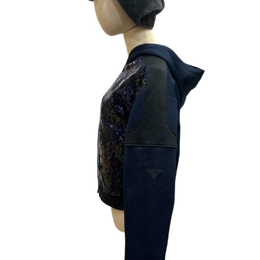 Louis Vuitton Floral Zip-Up Hoodie in Dark Blue Right Side View