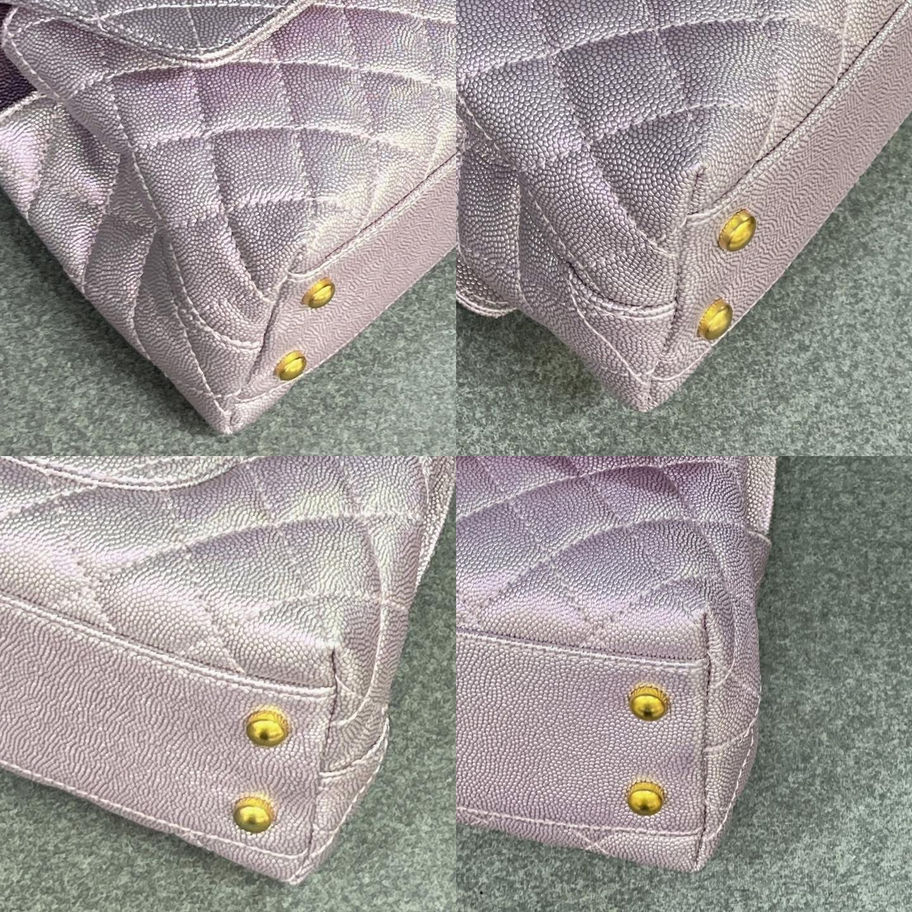 Lilac quilted Chanel handbag details