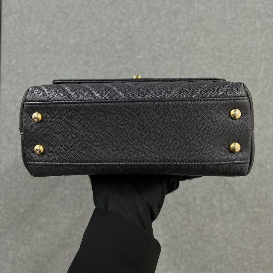 Black quilted leather handbag