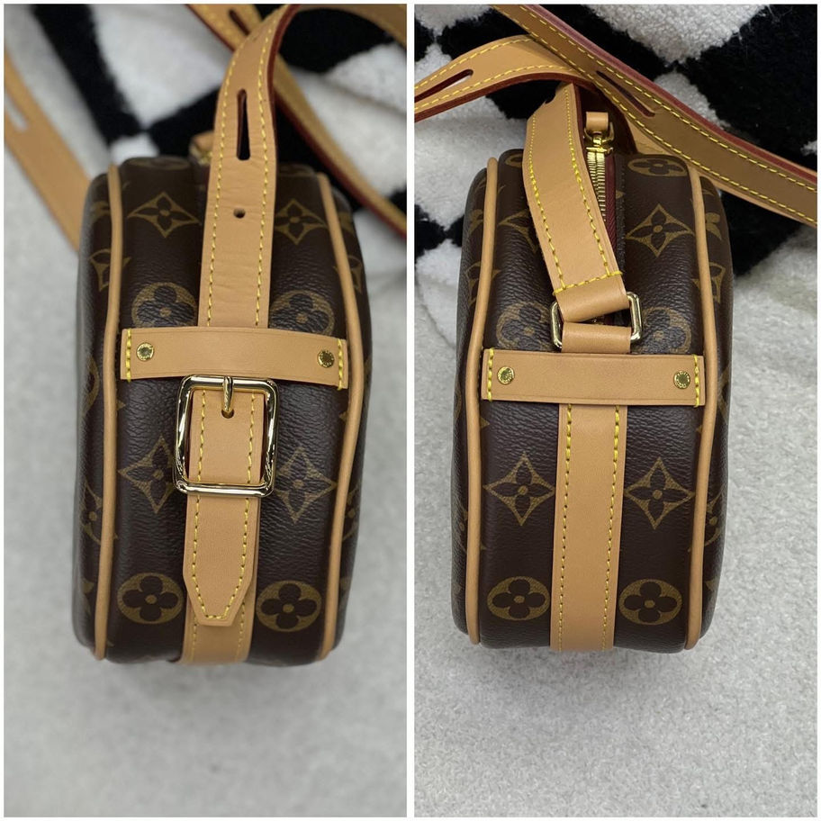 Louis Vuitton Twist PM M21119 handbag, brown monogram canvas with beige leather details