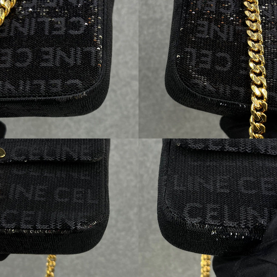 Celine Triomphe Chain Shoulder Bag in Black Corner View