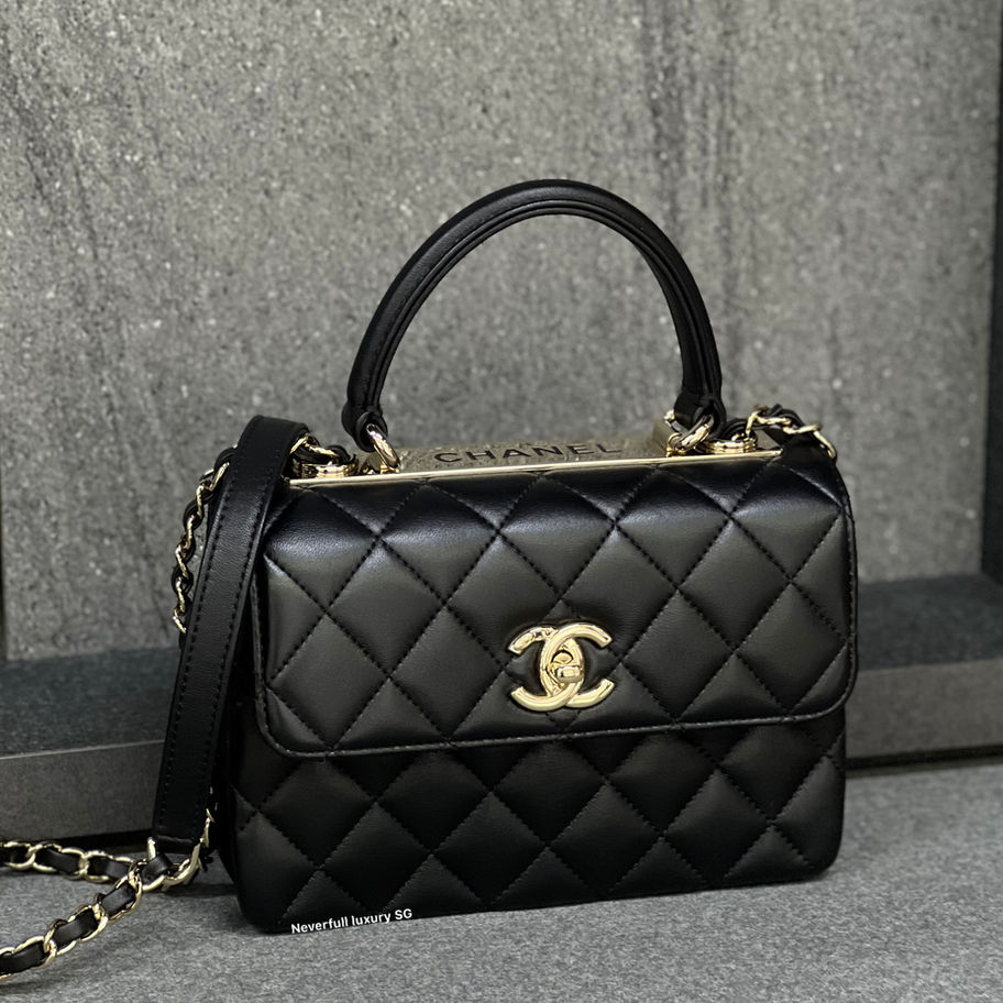Chanel Mini Trendy Top Handle in Black Front View