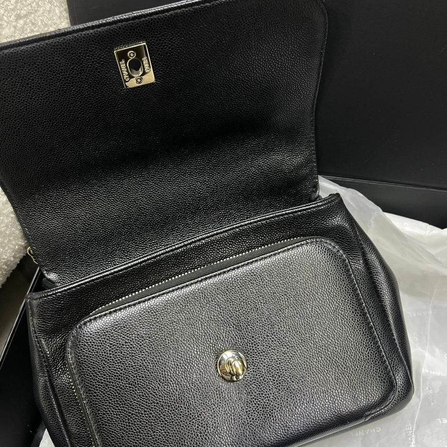 Chanel Medium Business Affinity in Black Flap Open View