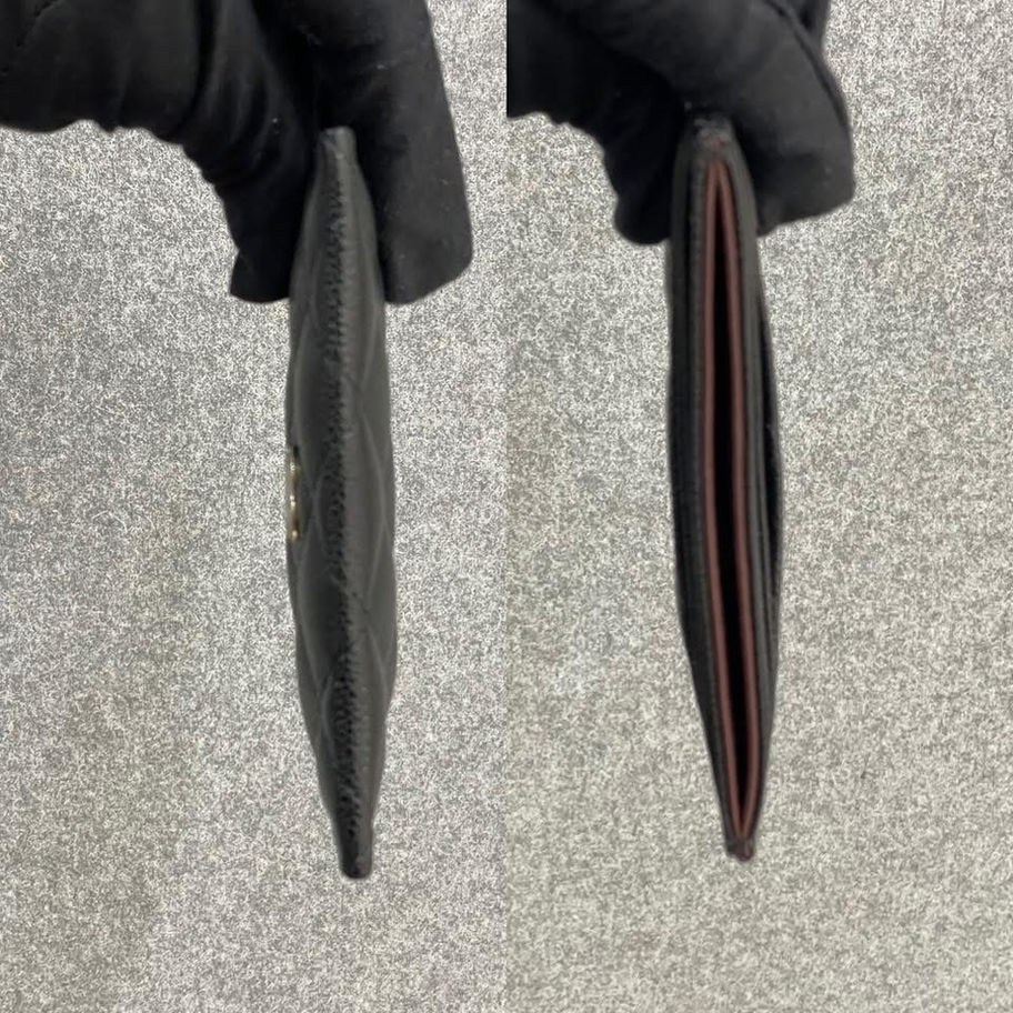 Chanel Classic Double Card Holder in Black Top and Bottom View