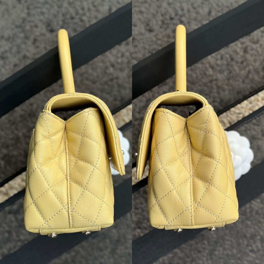 Yellow quilted Chanel Mini Top Handle 24S bag