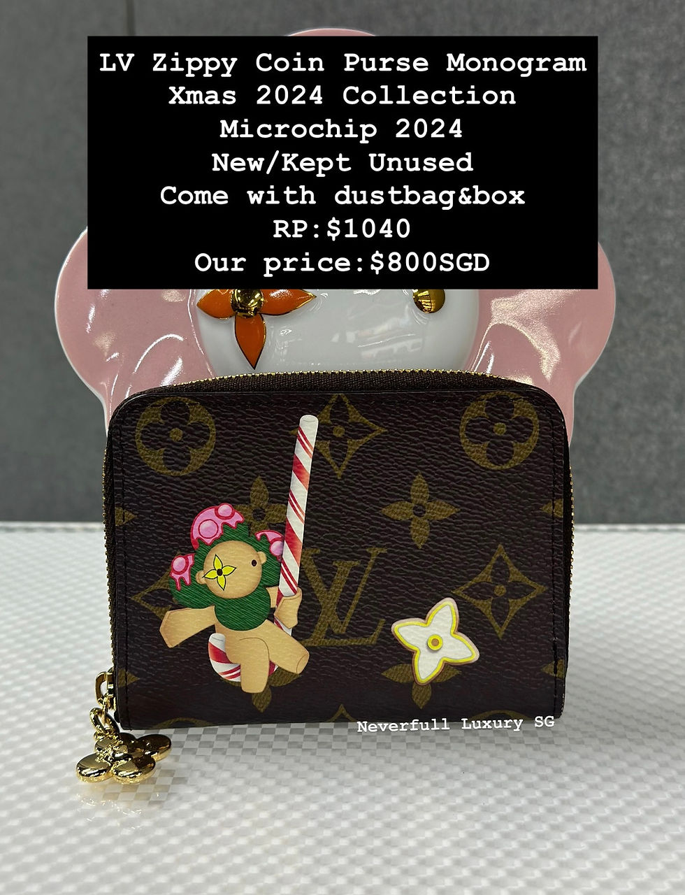 Louis Vuitton card holder with gingerbread man charm, Microchip 2024, $800 SGD