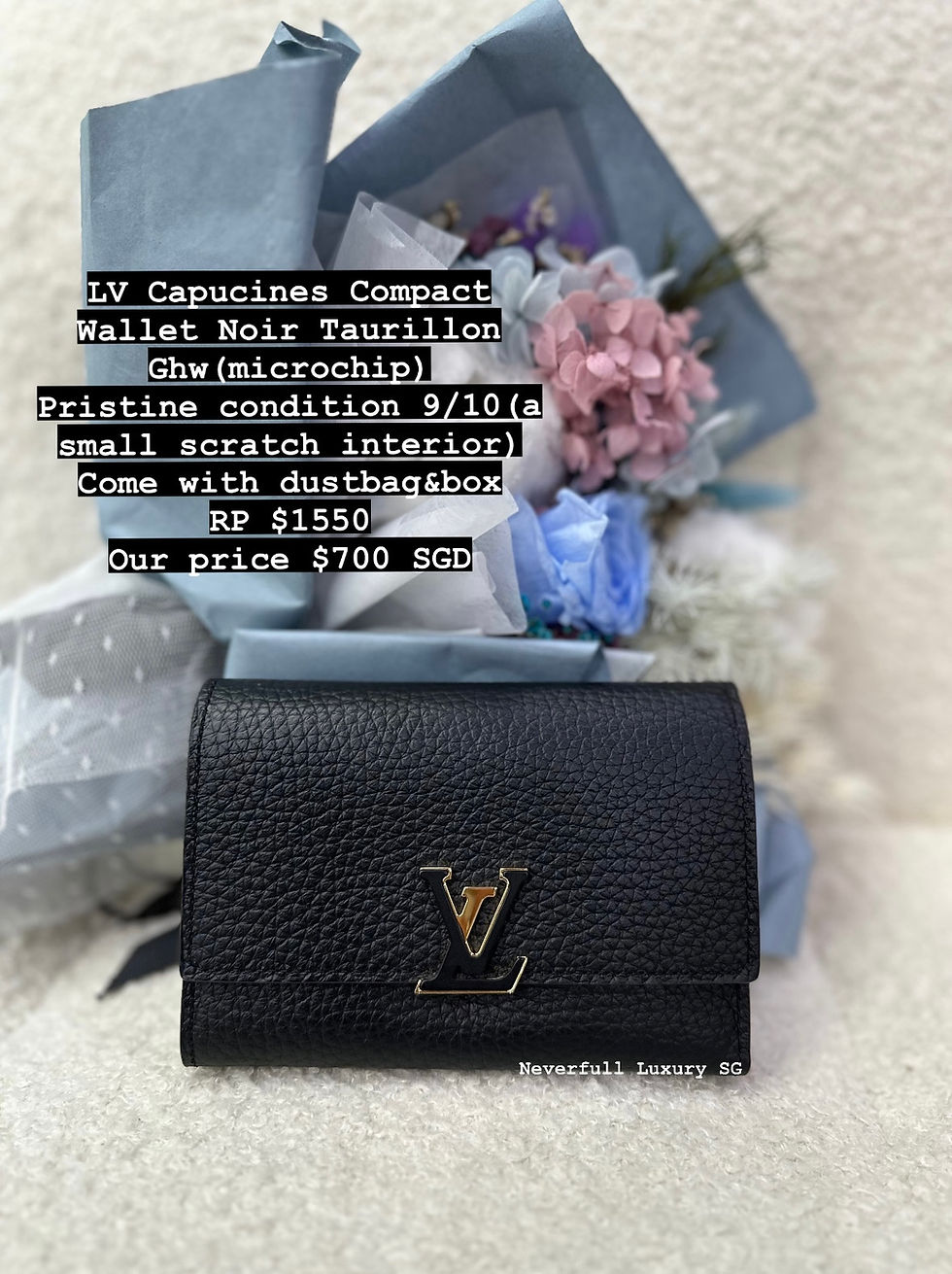 Louis Vuitton Capucines Compact Wallet Noir Taurillon Front View