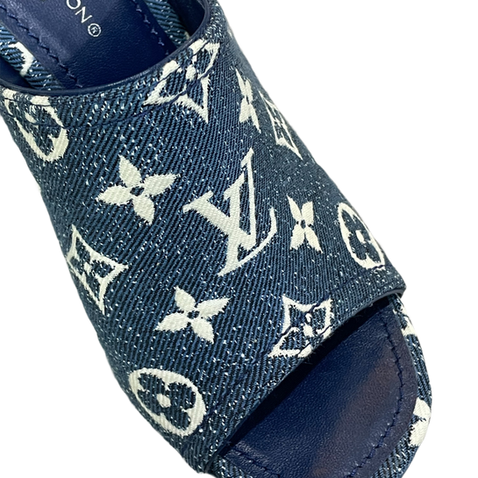 LOUIS VUITTON ライトブルー ミュール 質屋 LV ルイヴィトン シルエットライン ミュール サンダル