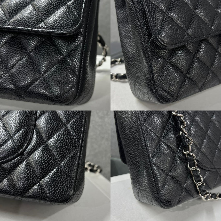 Black quilted Chanel handbag details