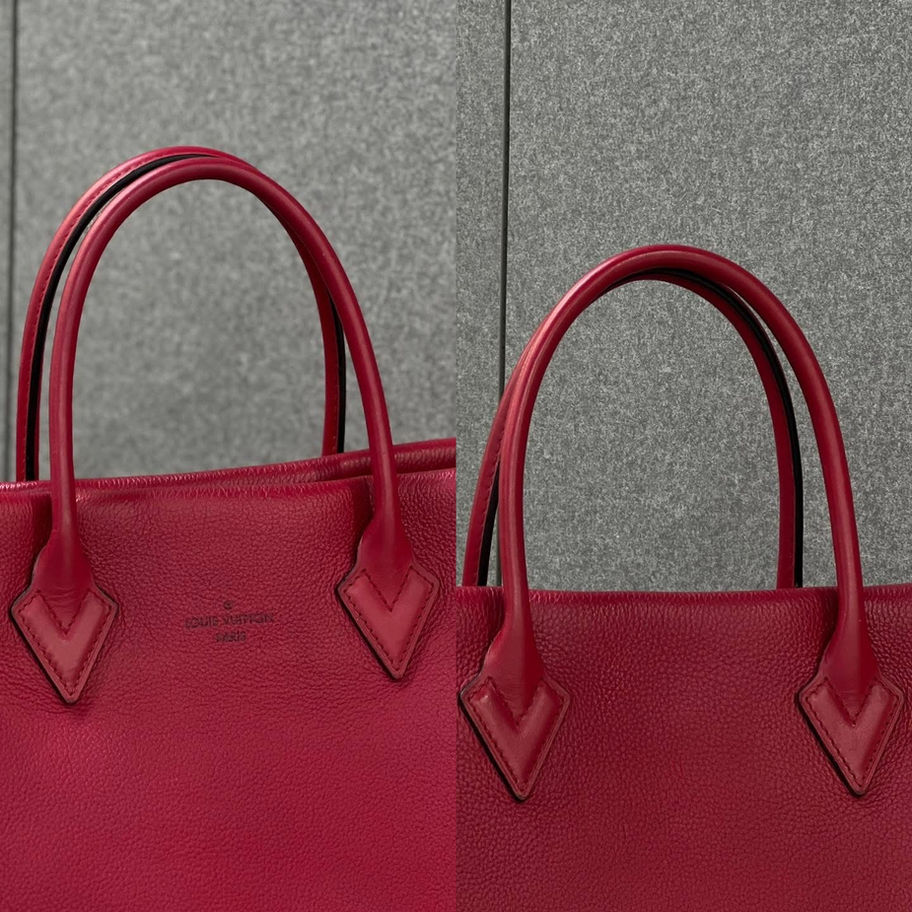 Louis Vuitton W Tote Fambroise M94637: Red leather handbag details